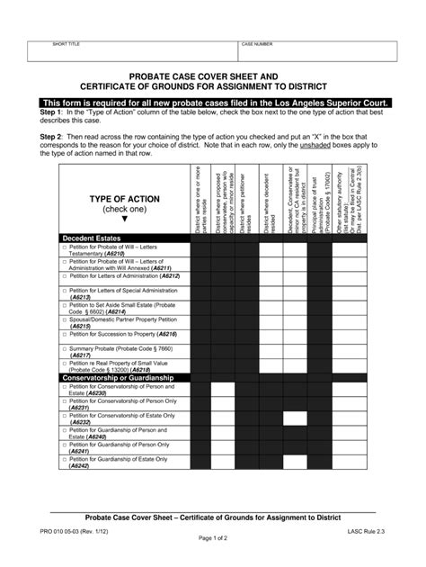 california probate case cover sheet.